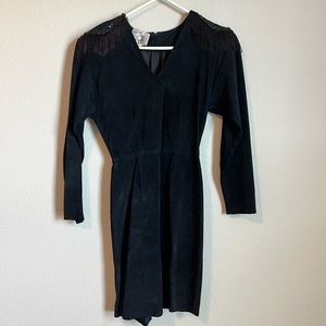 Bin Bin Leather Vintage 80’s Leather Fringe Dress size Small